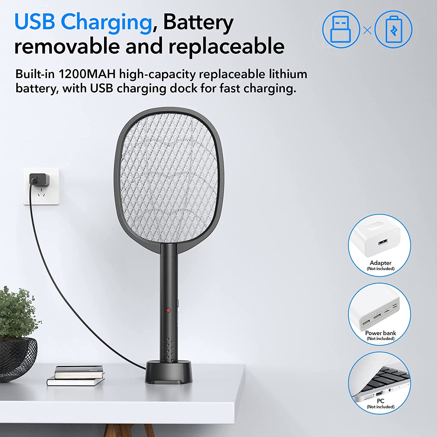 Electric Fly Swatter Racket & Mosquito Zapper 3000v 2 in 1 USB Rechargeable Bug Zapper Mosquito Swatter for Indoor and Outdoor Electric Fly Swatter Racket & Mosquito Zapper 3000v 2 in 1 USB Rechargeable Bug Zapper Mosquito Swatter for Indoor and Outdoor