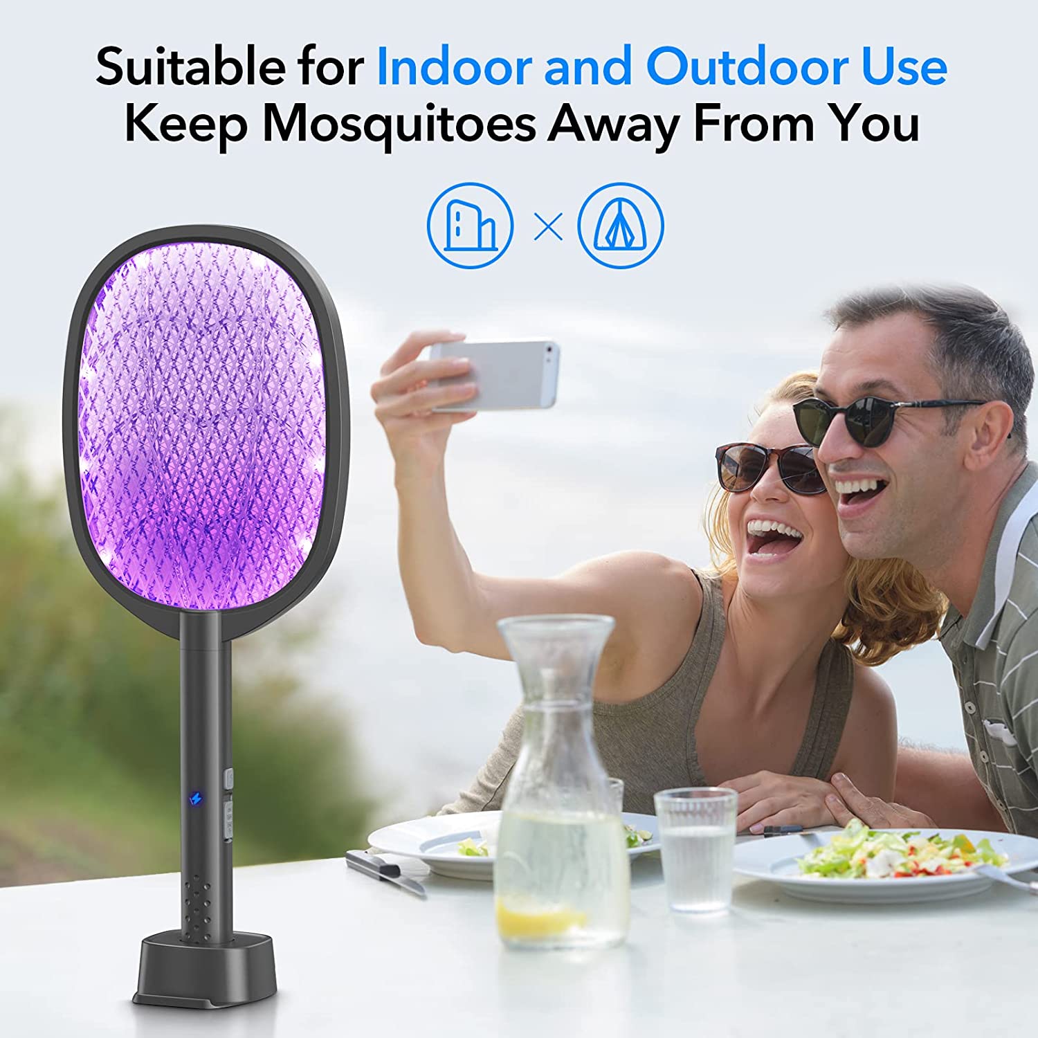 Electric Fly Swatter Racket & Mosquito Zapper 3000v 2 in 1 USB Rechargeable Bug Zapper Mosquito Swatter for Indoor and Outdoor