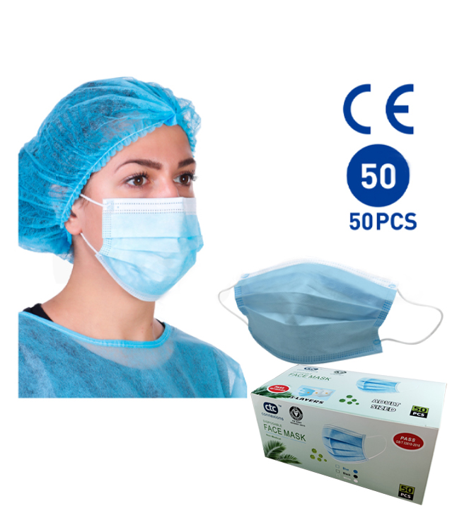 ISO-2009:2015   CE Certified, Disposable 3-Ply Disposable Protective Face Mask (Level 2)