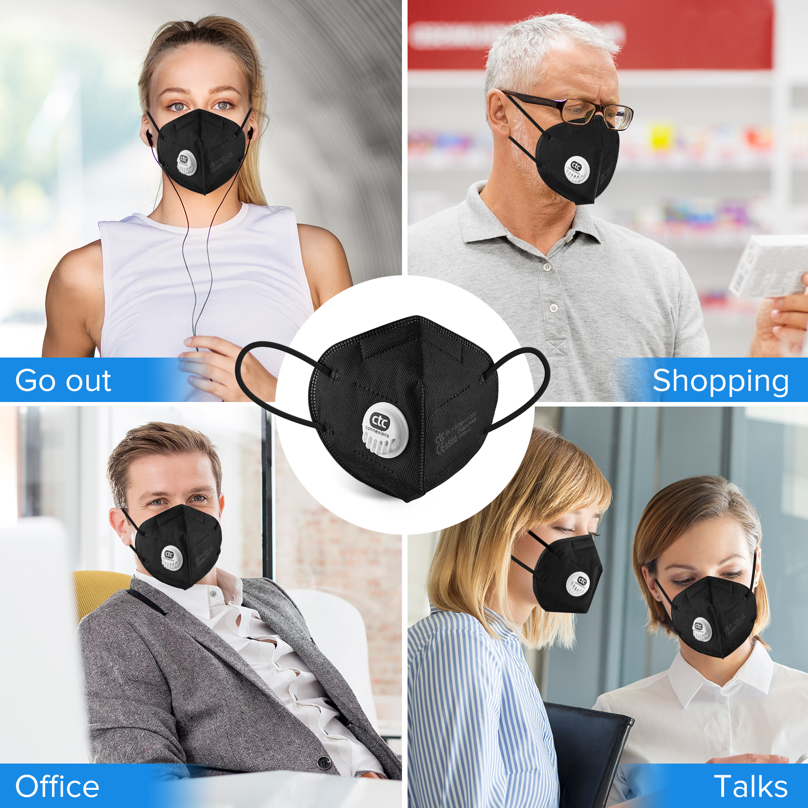Black FFP2 Face Mask With Breathing Valve Black FFP2 Face Mask With Breathing Valve