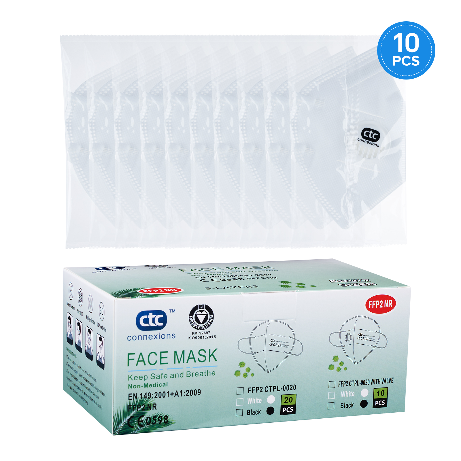 White 5 Layers FFP2 Disposable Face Mask with Valve