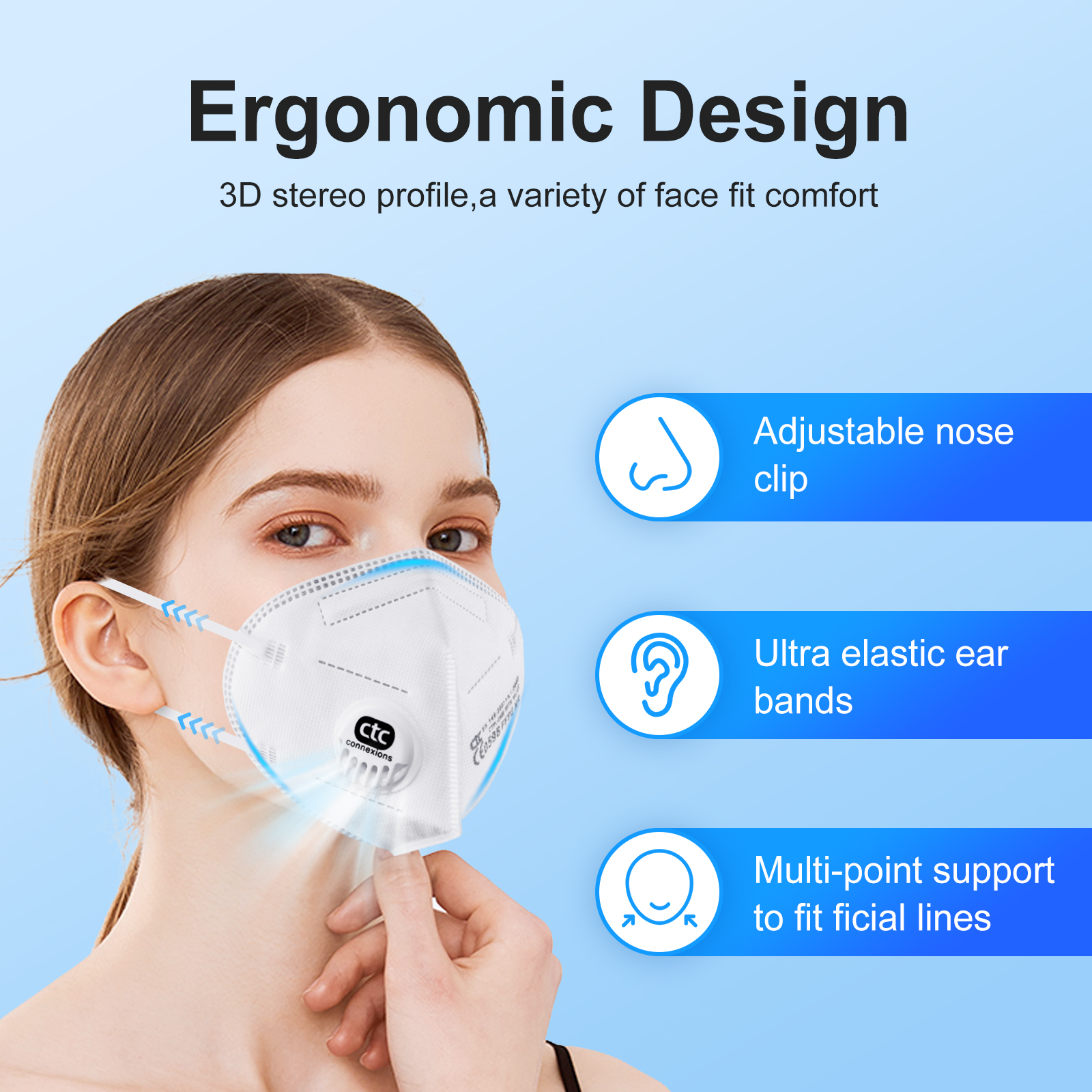 White 5 Layers FFP2 Disposable Face Mask with Valve White 5 Layers FFP2 Disposable Face Mask with Valve