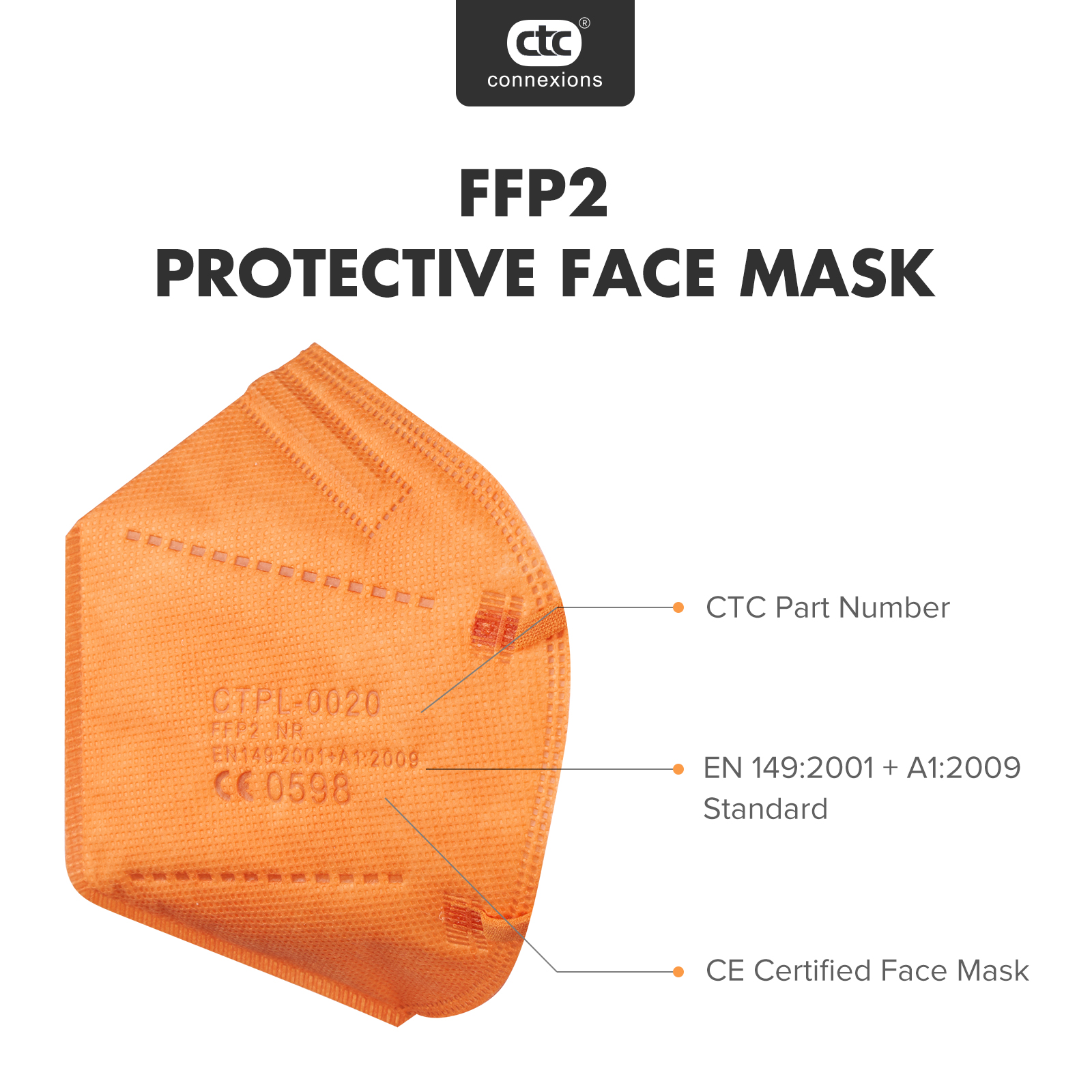 3D FFP2 Disposable Orange Face Mask