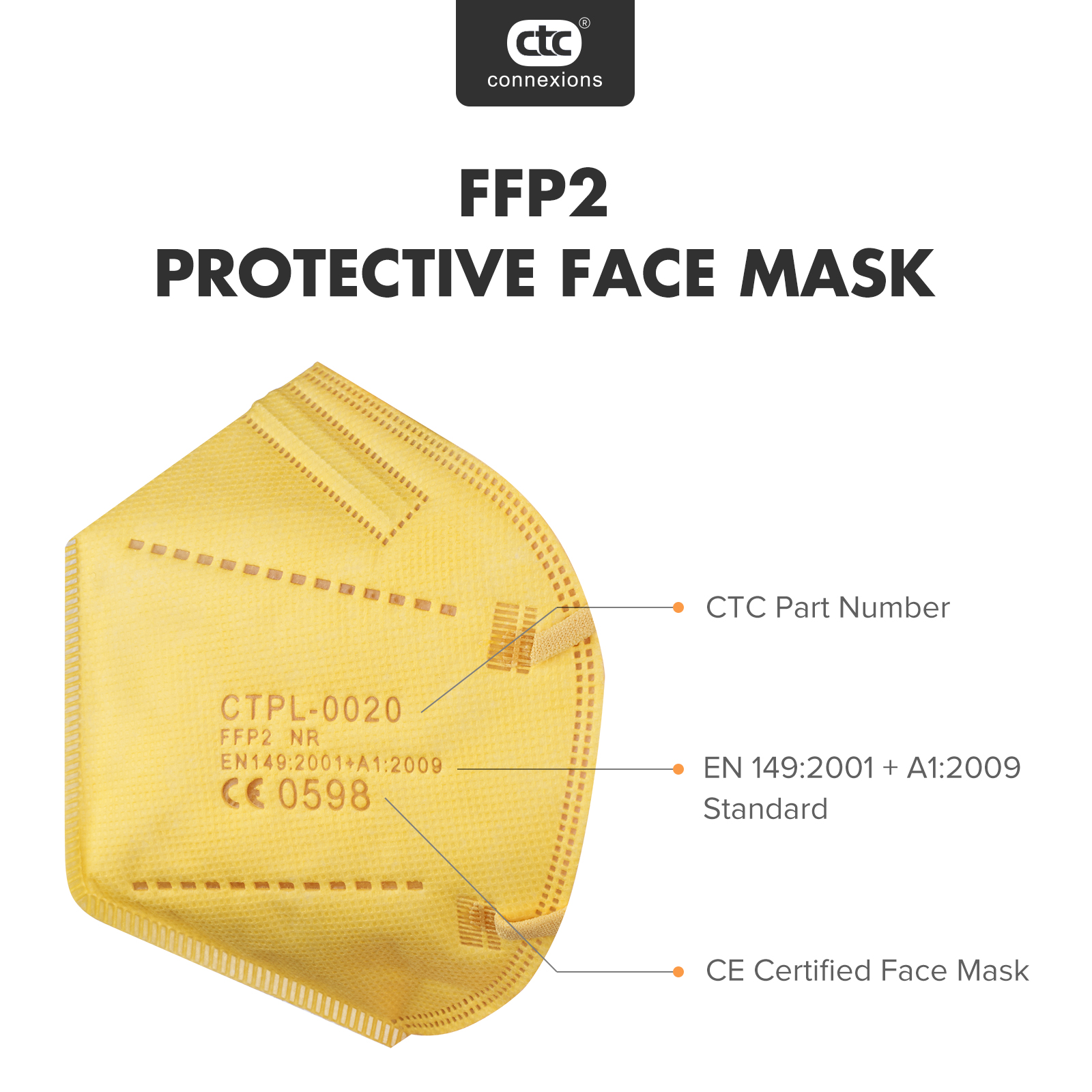 Yellow FFP2 NR Protective Face Mask Yellow FFP2 NR Protective Face Mask