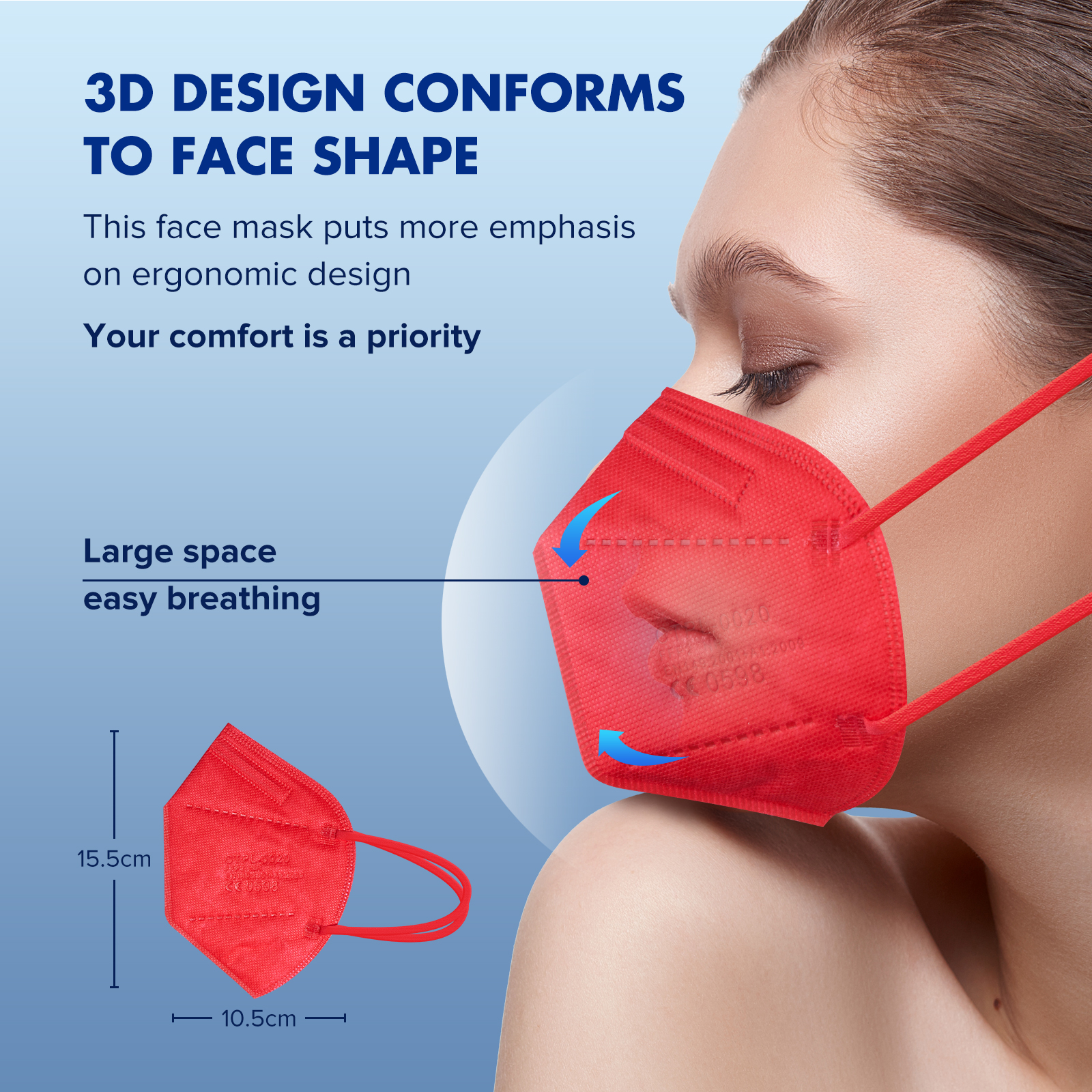 FFP2 Disposable Red Protective Face Mask