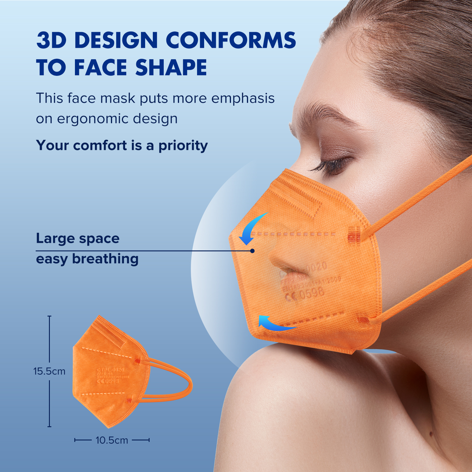 3D FFP2 Disposable Orange Face Mask